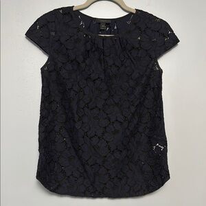 J. Crew Navy Cap Sleeve Lace Blouse